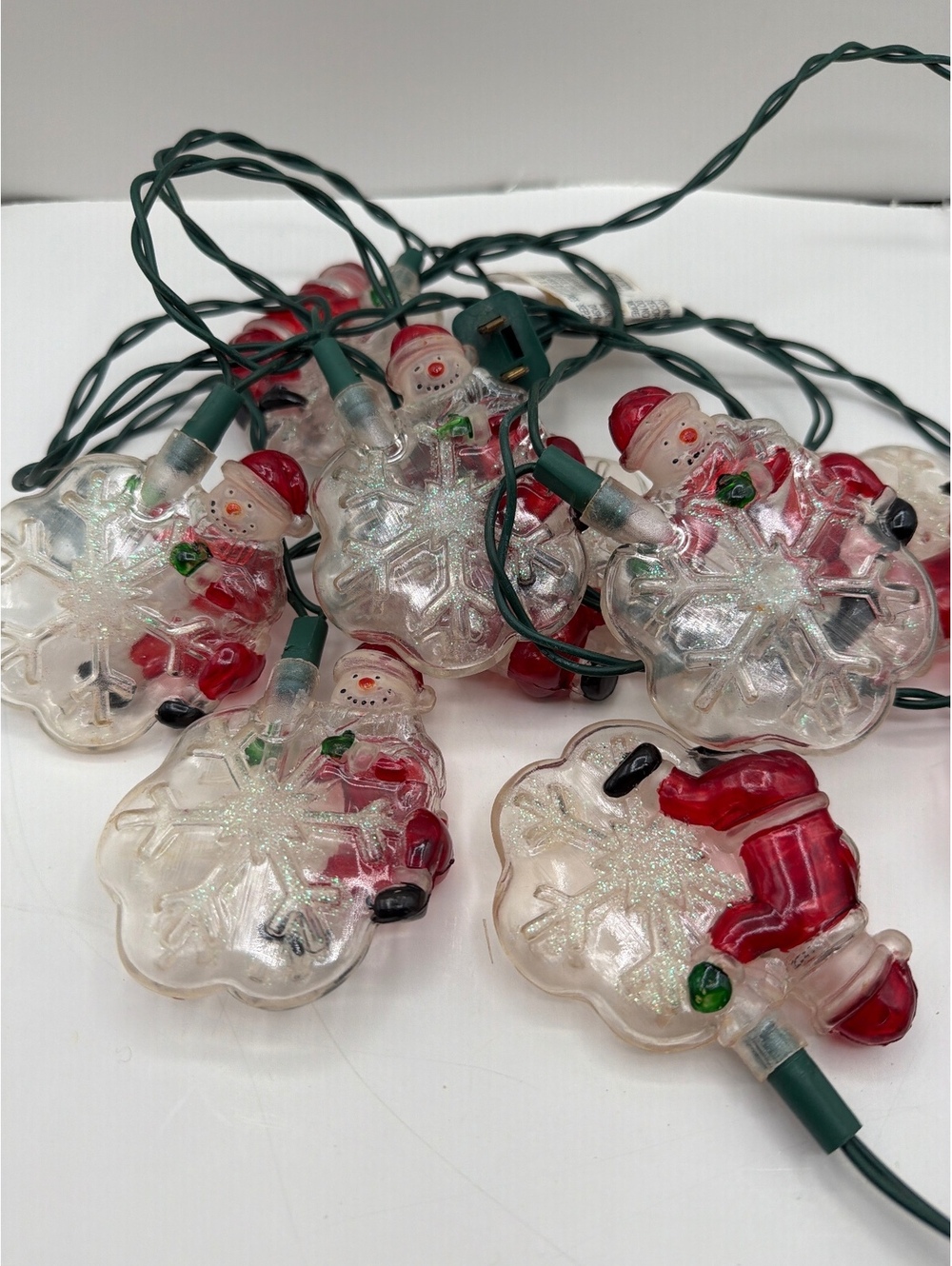 Vintage Snowman and Snowflake blown mold Christmas String Lights